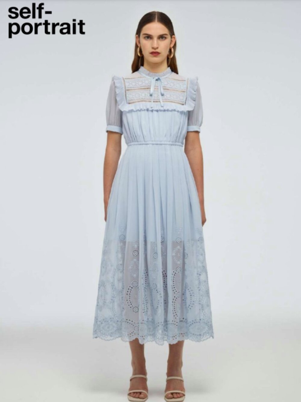 Self-Portrait Powder Blue Eyelet Lace Midi Dress - Size 8 NWT